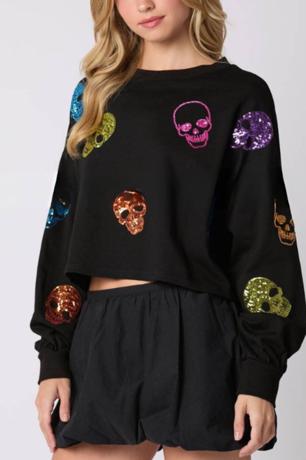 Halloween Skull Sequined Loose Casual Sweatshirt
