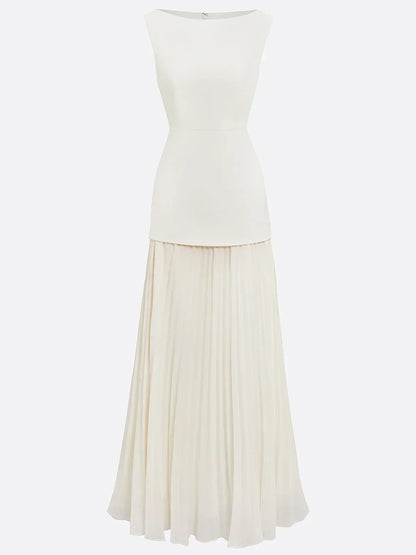 Women's Sleeveless Maxi Dress with Flowing Pleats – Elegant Bridesmaid Gown