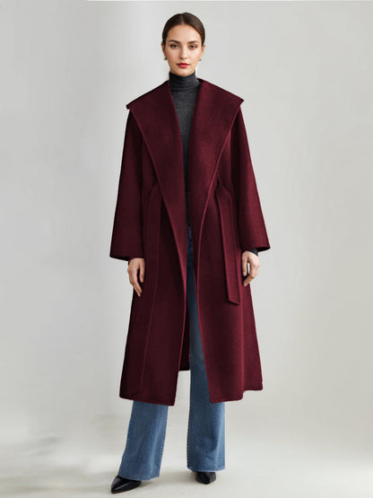 Wool Cashmere Blend Coat White Wide Lapel Double-Faced Belted Winter Outerwear For Women 2026