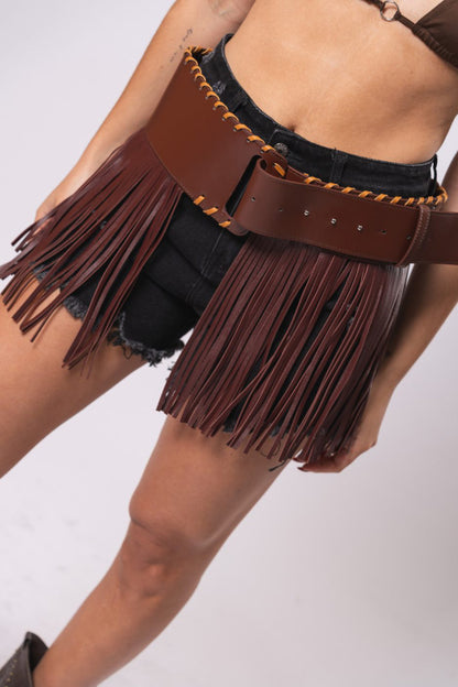 Fashionable Punk Leather Tassel Wide Belt