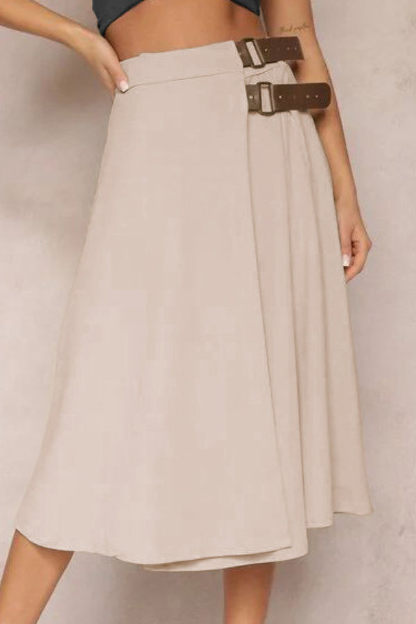 Leather Stitching Solid Color Fashionable Skirt, Elegant and Artistic Retro Skirt for Women