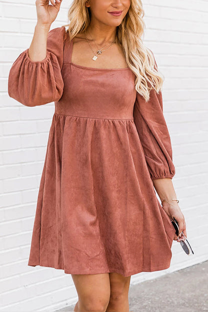 Washed Square Neck High Waist Flared Short Dress