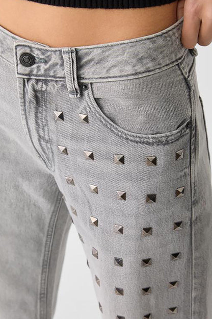 Metal Accent Trendy Wide Leg Jean