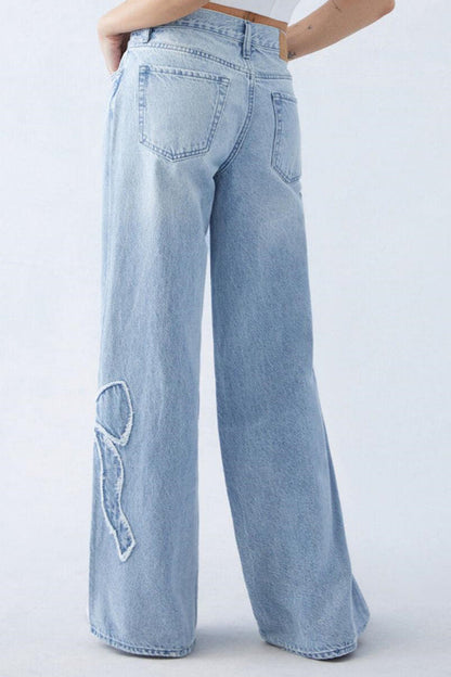 Embroidered Butterfly Raw Hem Jean