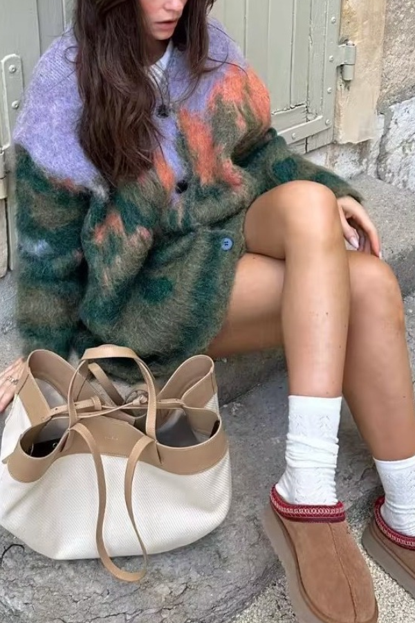 Landscape Pattern Long Sleeve V-neck Loose Knit Coat