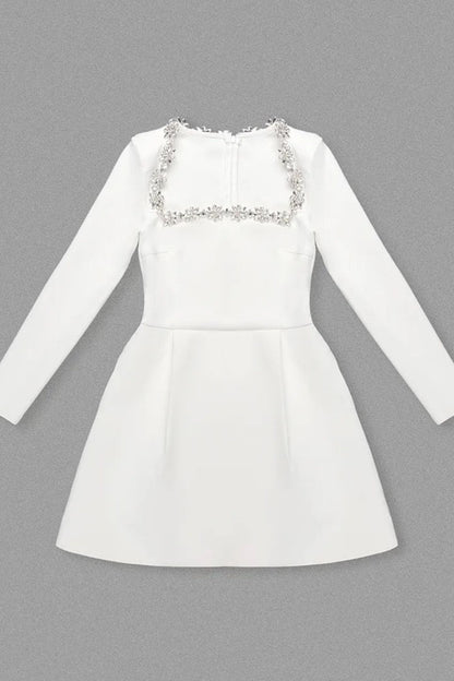 Alexia Square Collar Rhinestone Trim Mini Dress