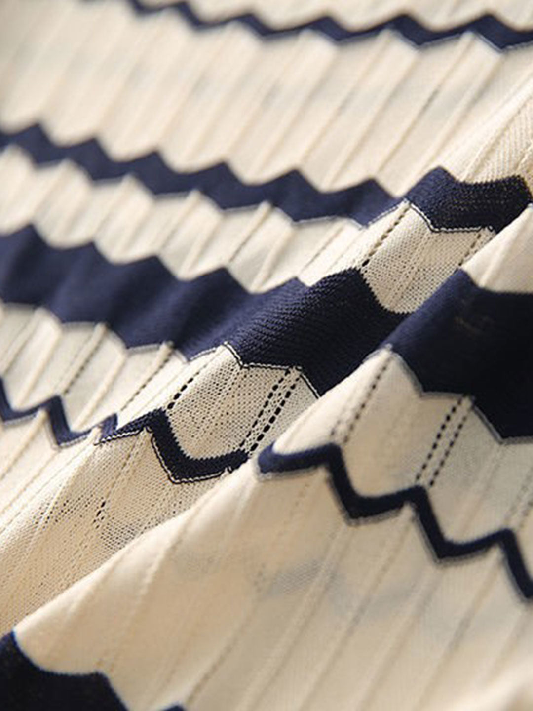 Alexa Casual Crew Neck Jacquard Cutout Striped Sweater