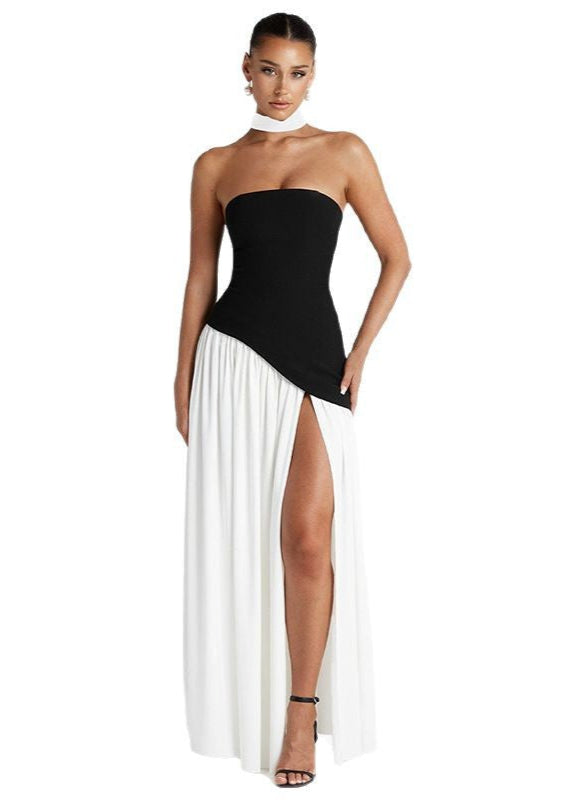 Monaco Drama - Strapless Contrast Gown with High Slit
