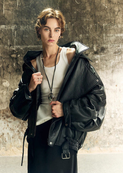 Oversized Leather Biker Jacket – Vintage-InspiRed Statement