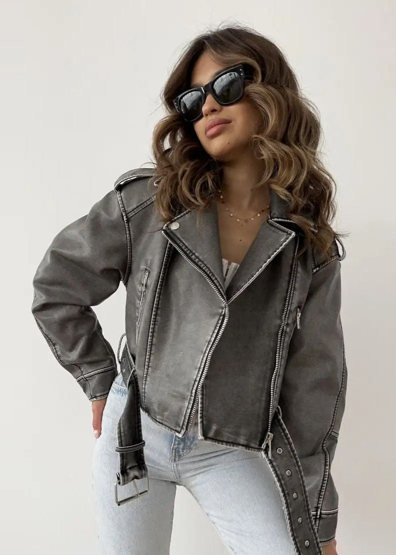 Washed Faux Leather Moto Jacket – Vintage Biker Edge