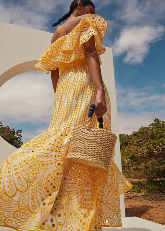 Soleia Ruffle Off-Shoulder Dress – EmbroideRed Boho Midi