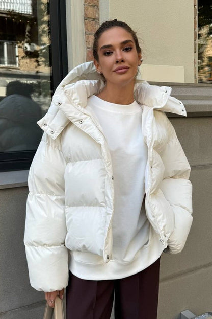 Relaxed Fit Cropped Hooded Puffer Jacket
