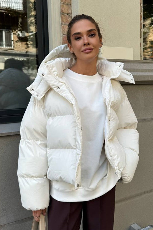 Relaxed Fit Cropped Hooded Puffer Jacket