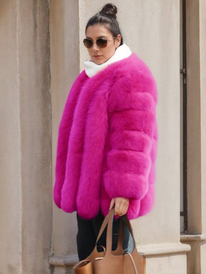 Plush Faux Fur Coat Crew Neck Winter Eco-friendly Fur Jacket For Women 2026