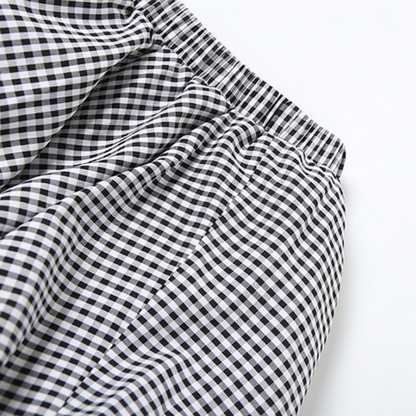 Plaid ruched contrast medium rise short pant