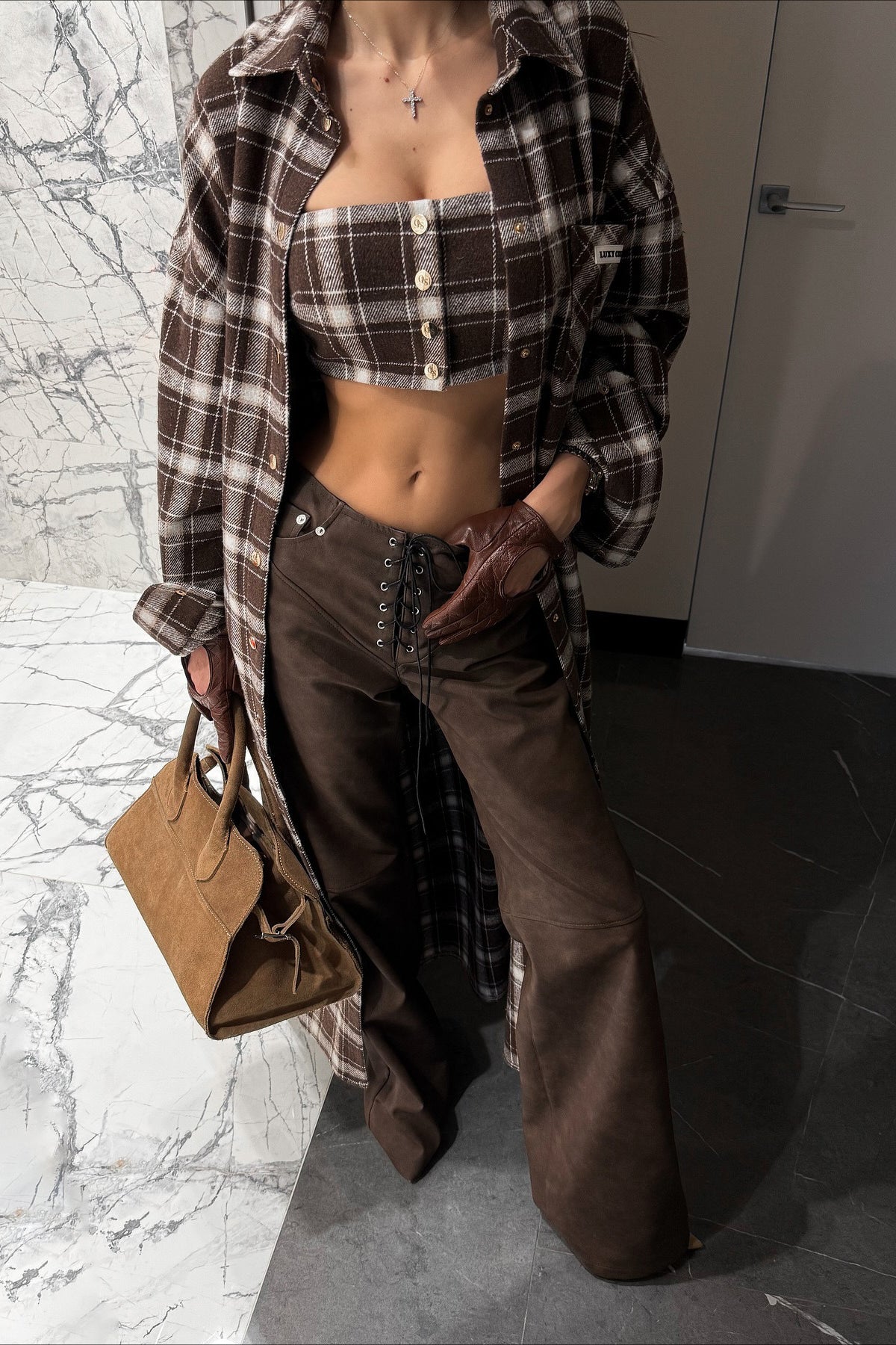 Designer Plaid Long Oversized Knee Length Shirt Overcoat