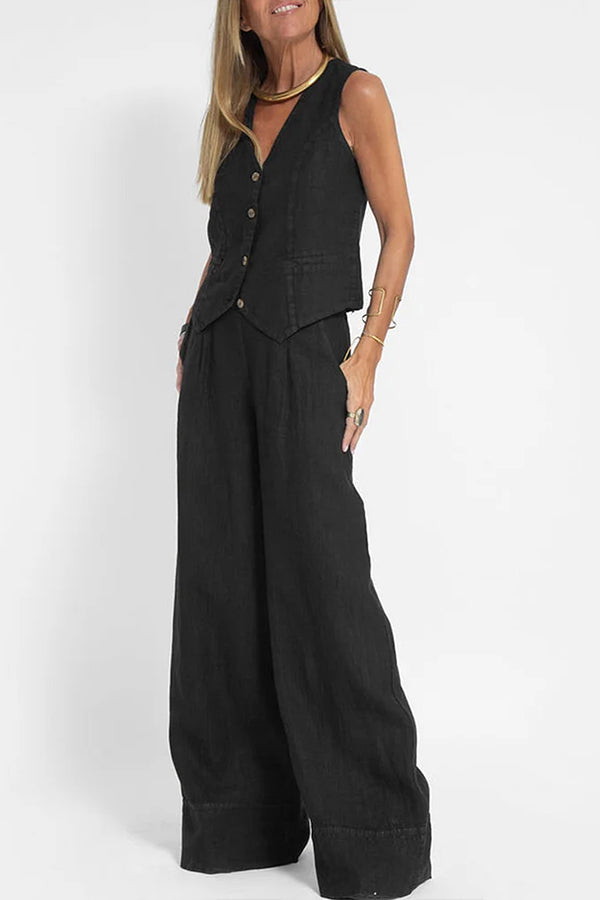 Women Casual Linen Waistcoat Two Set Suits