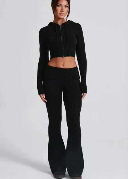 Bliss Knit - Fitted Hoodie and Flare Pants Set