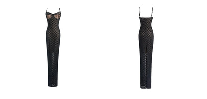 Elegant Sheer Polka Dot Mermaid Dress Maxi