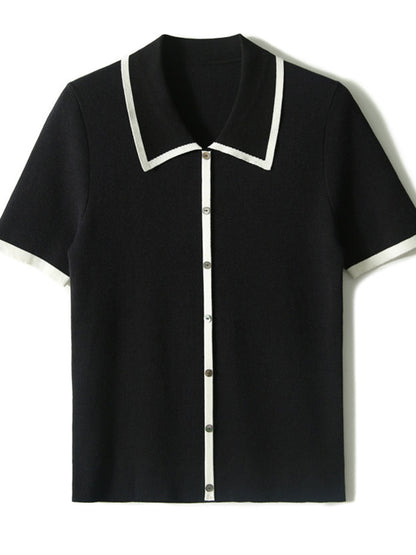 Ava Classic Contrast Lapel Knitted Top