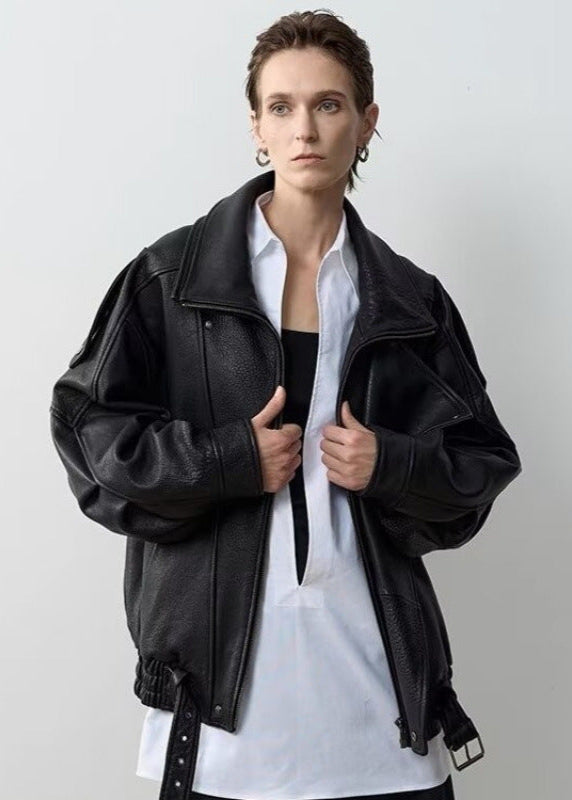 Oversized Leather Biker Jacket – Vintage-InspiRed Statement