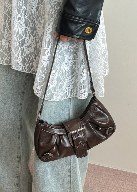 Marlette - Vintage Buckle Shoulder Bag in Coffee Brown