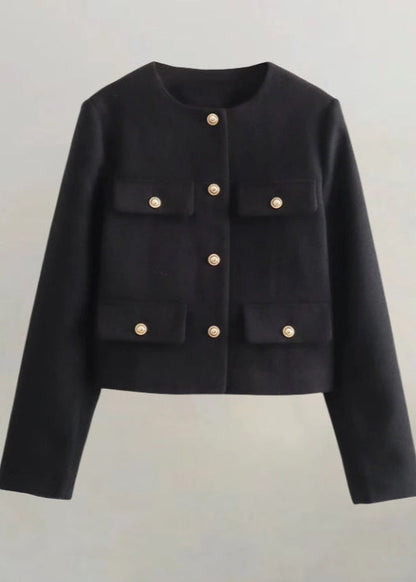 TailoRed Tweed Cropped Jacket – Classic Elegance with Gold Button Accents