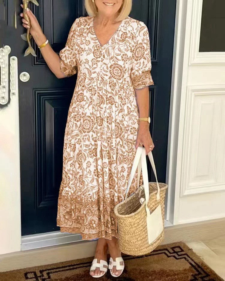 The Vivian — Floral V-Neck Midi Dress