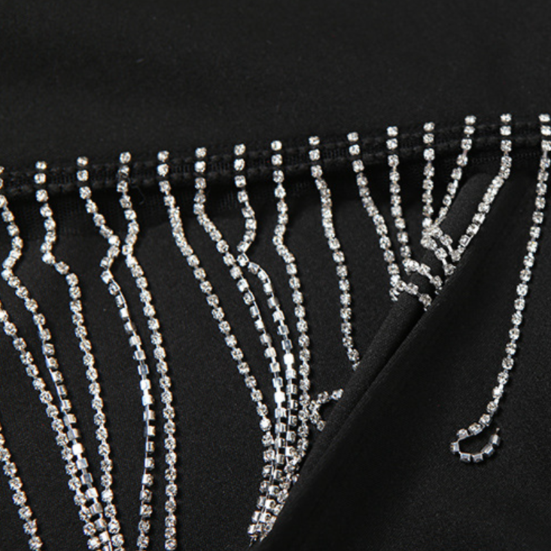 Beaded v neck irregular slit cami midi dress