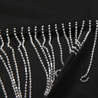 Beaded v neck irregular slit cami midi dress