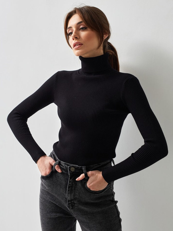 Pullovers For Women Khaki High Collar Long Sleeves Acrylic Sweaters