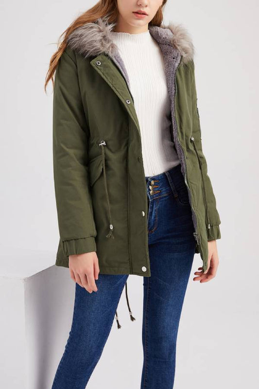 Hooded winter warm fleece coat with cotton padded jacket