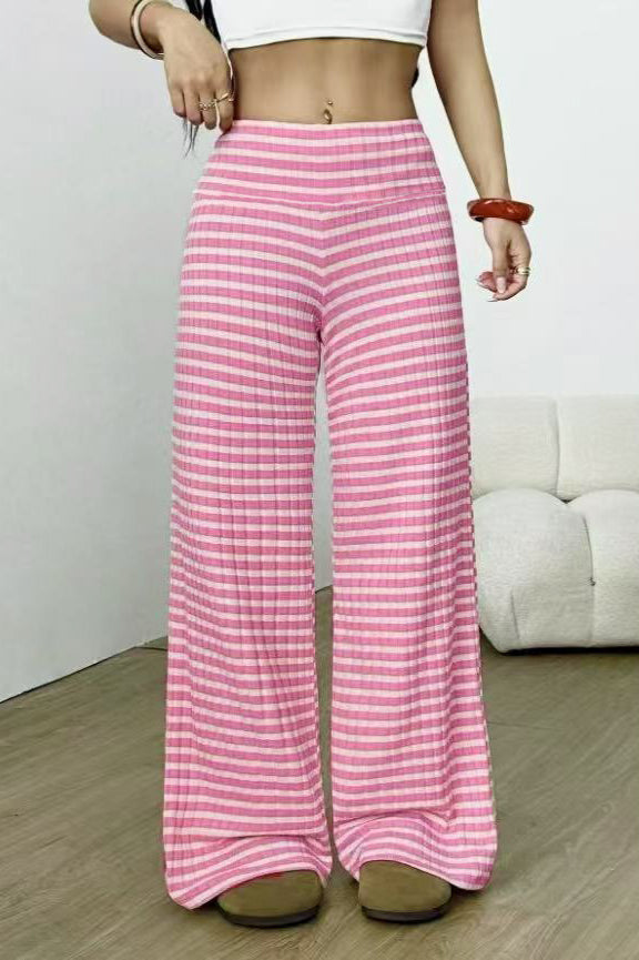 Stripe Solid Knit Straight Leg Pants