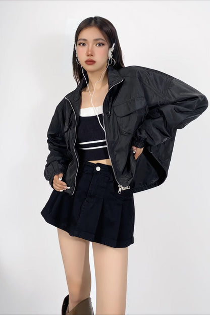 Cropped Cargo High Neck Coat