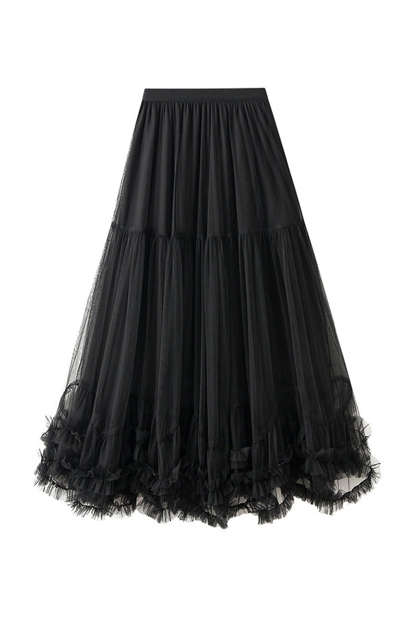 Sweet fungus lace A-line tutu skirt with large hem