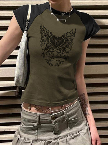 Heart Wings Print Short Sleeve Tee