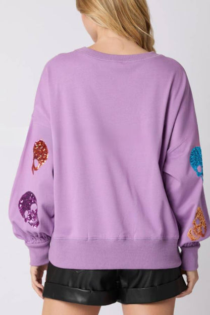 Halloween Skull Sequined Loose Casual Sweatshirt