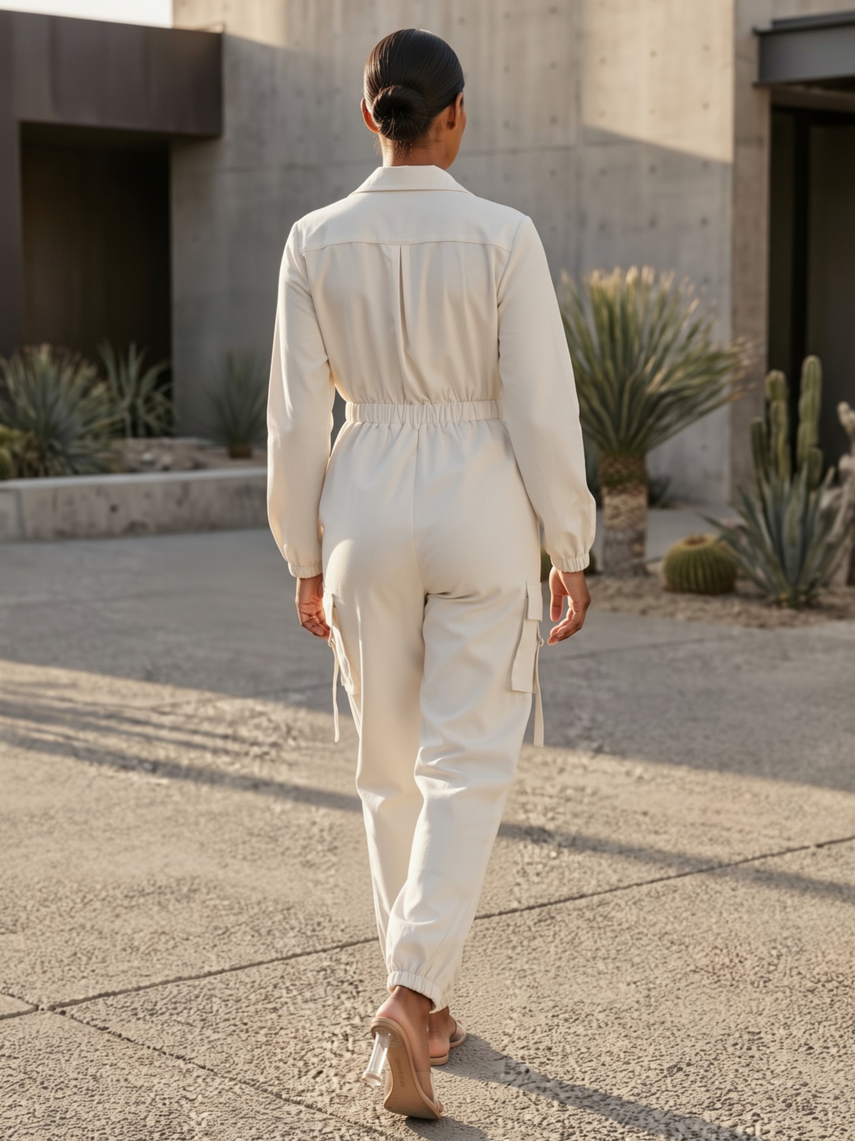 Cargo Jumpsuit With Elastic Waist And Pockets For Women 2026