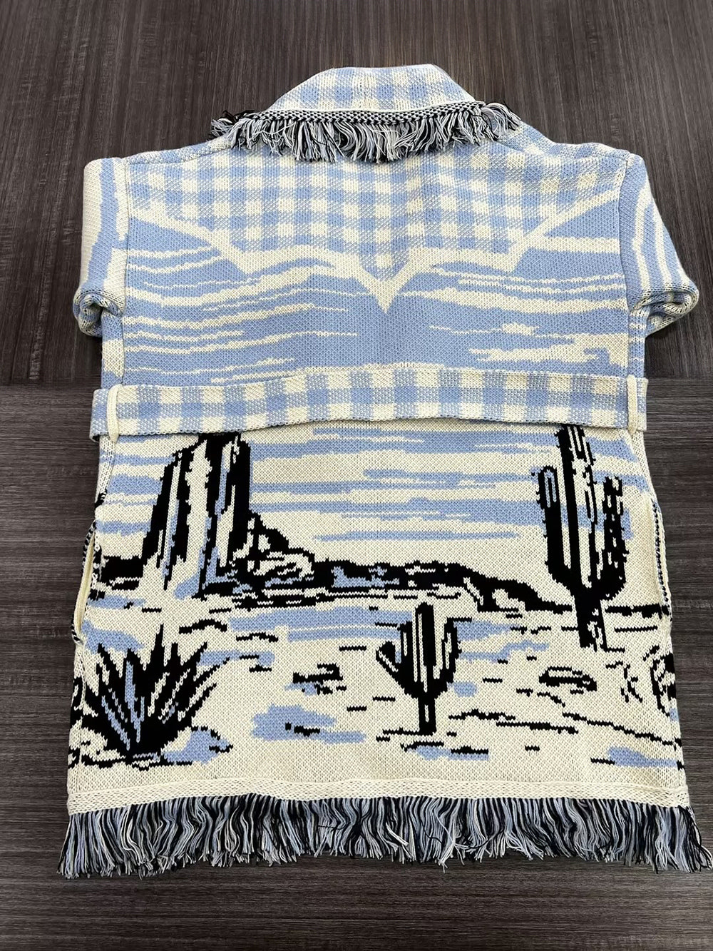 Jacquard Cardigans Tassel Trim Belted Nature Inspired Boho Sweater