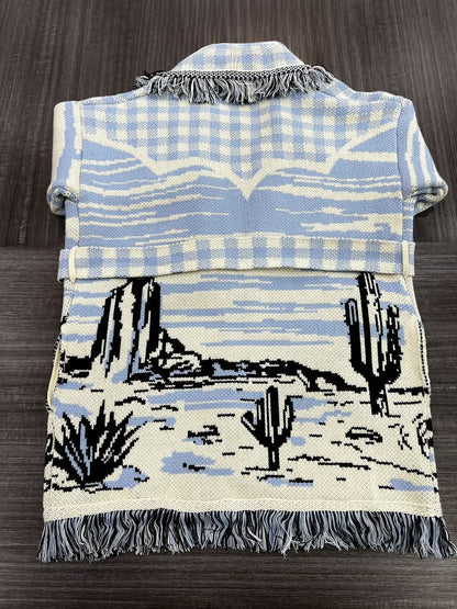 Jacquard Cardigans Tassel Trim Belted Nature Inspired Boho Sweater