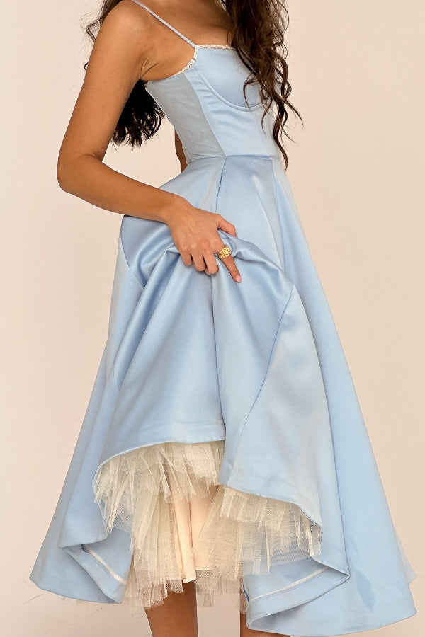 Lace Trim Sweetheart Corset Bodice Tulle Petticoat Fit and Flare Midi Dress
