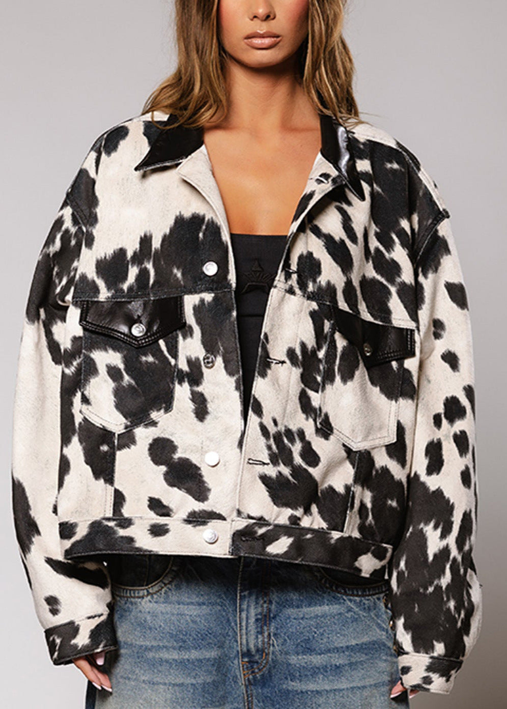 Dakota - Monochrome Cow Print Oversized Jacket