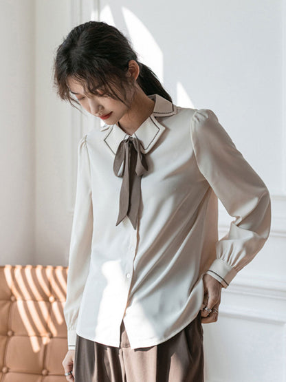 Alyssa Classic Bow Tie Long Sleeve Shirt