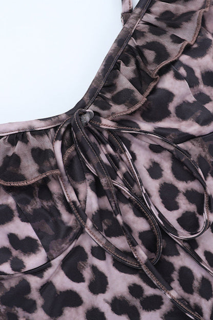 Leopard Ruffled V Neck Cami Maxi Dress