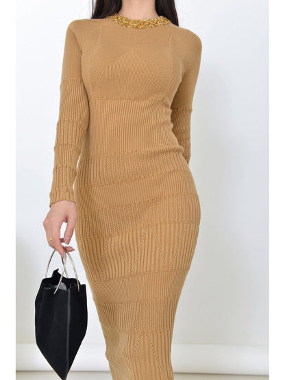 Print Golden Beaded Dress