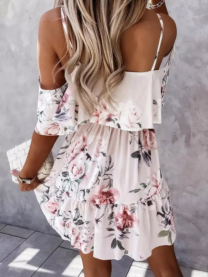 Women's Sleeveless Floral Flared Mini Dress – Elegant Summer Party Dress