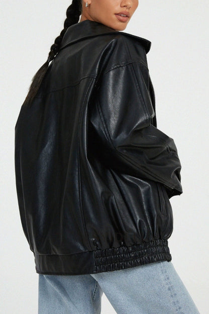PU Leather Bomber Jacket