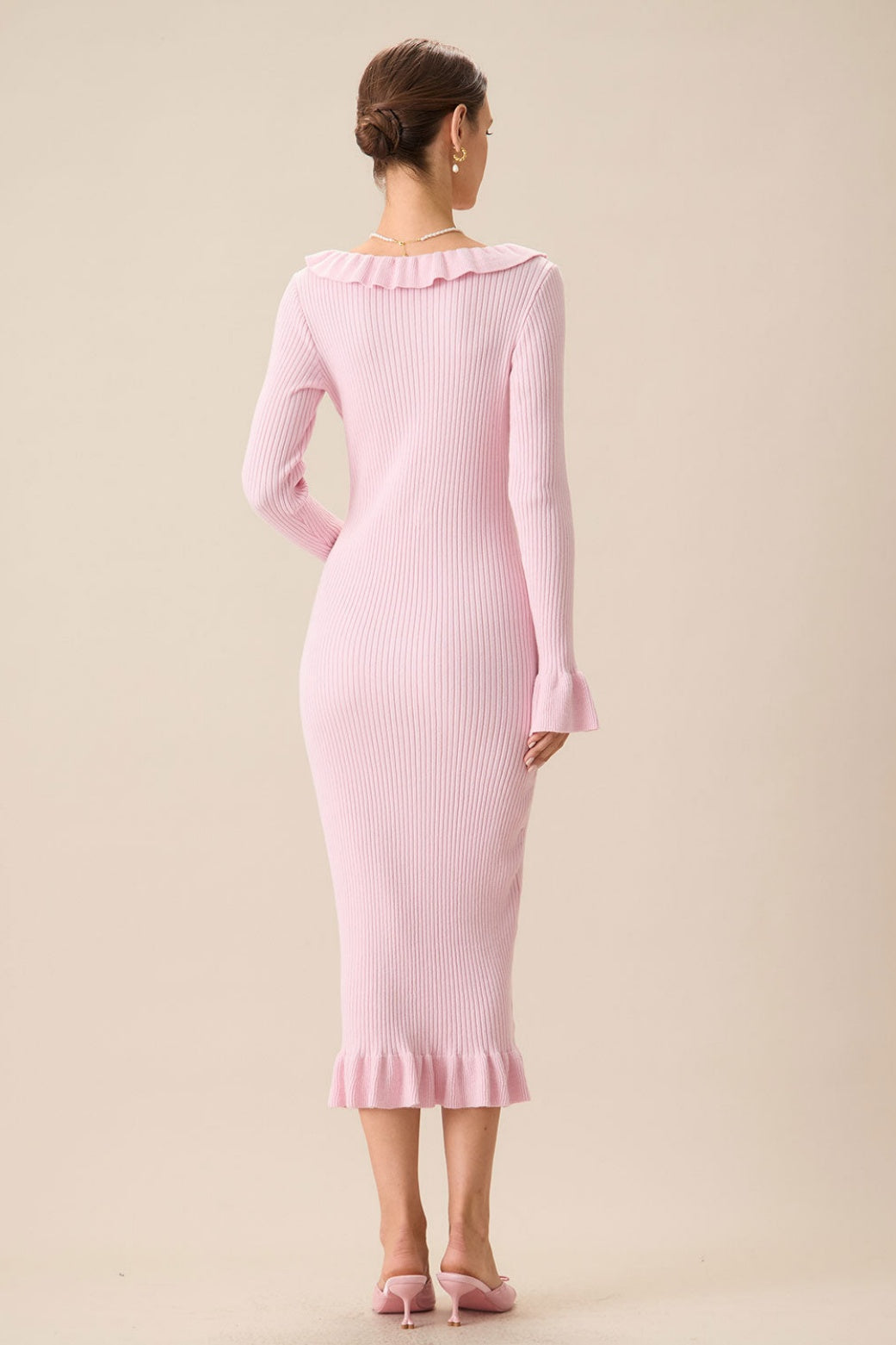 Valerie U-Neck Ruffle Midi Knit Dress