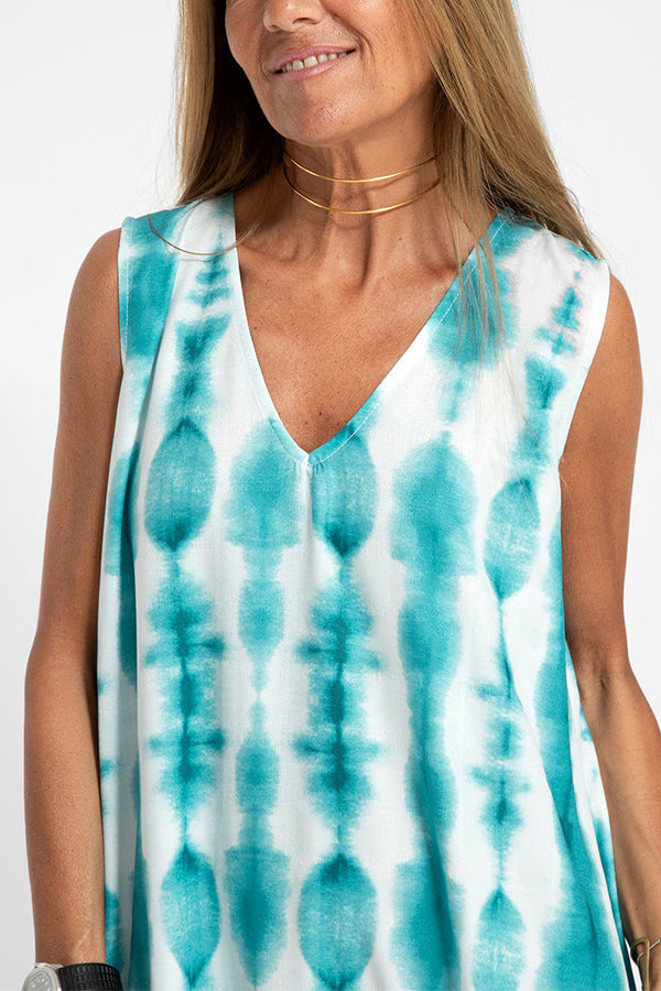 Turquoise print fluid dress