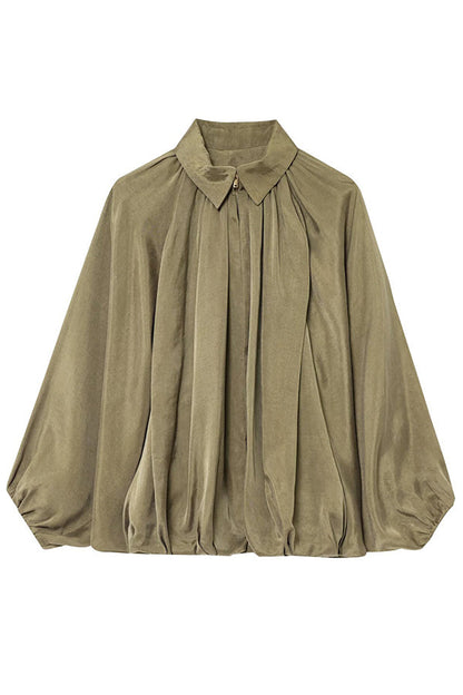 Fashion Lapel Loose Puff Long Sleeve Casual Zipper Jacket